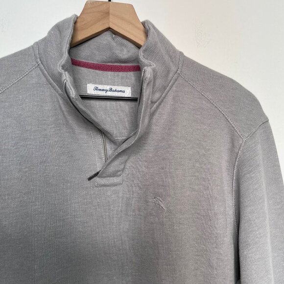 Tommy Bahama Gray Pullover Sweater Mens Size Small Quarter‎ Zip Pocket Casual - Picture 2 of 6